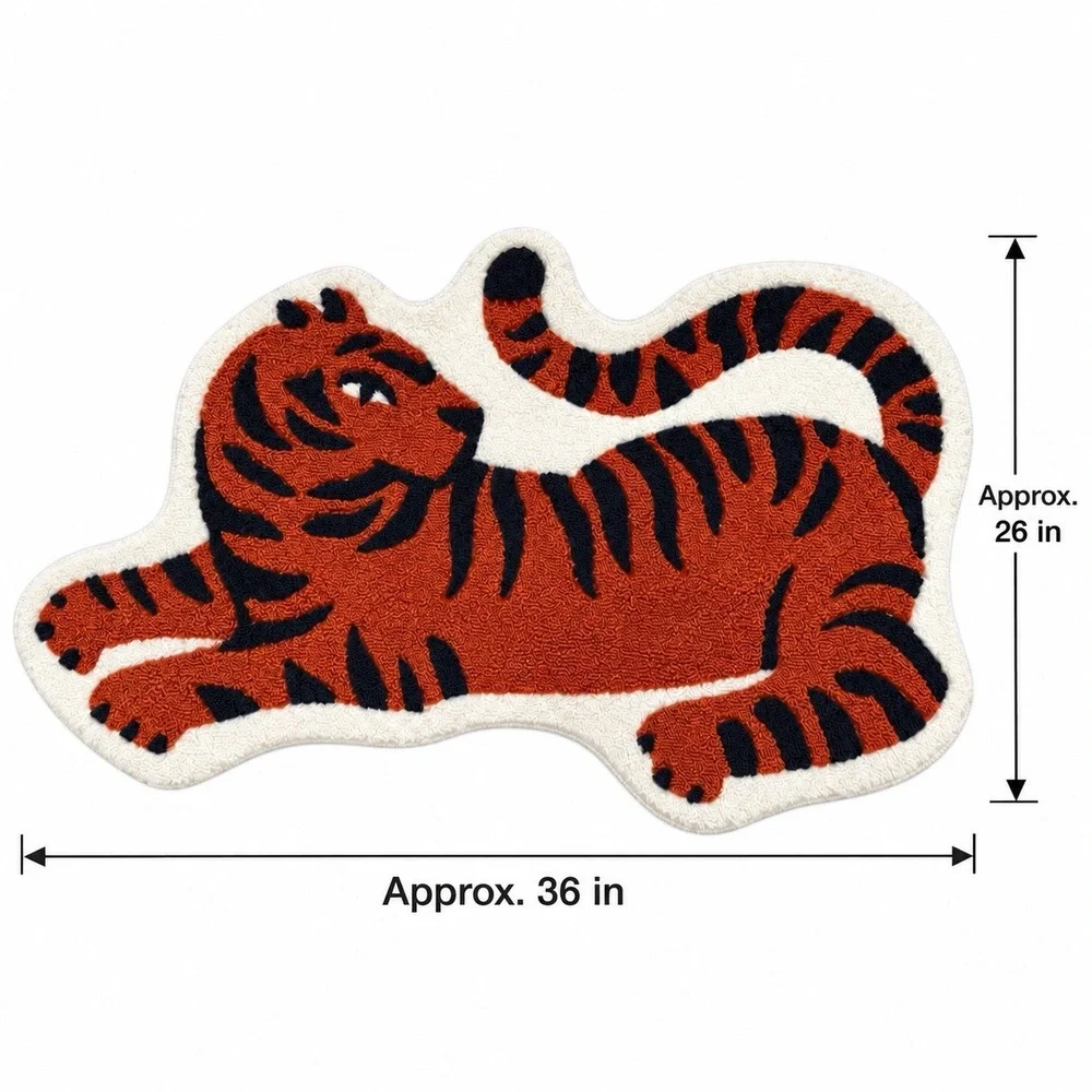 Tiger Shaped Accent Rug Kids Nursery Playroom Orange Black Ivory 34